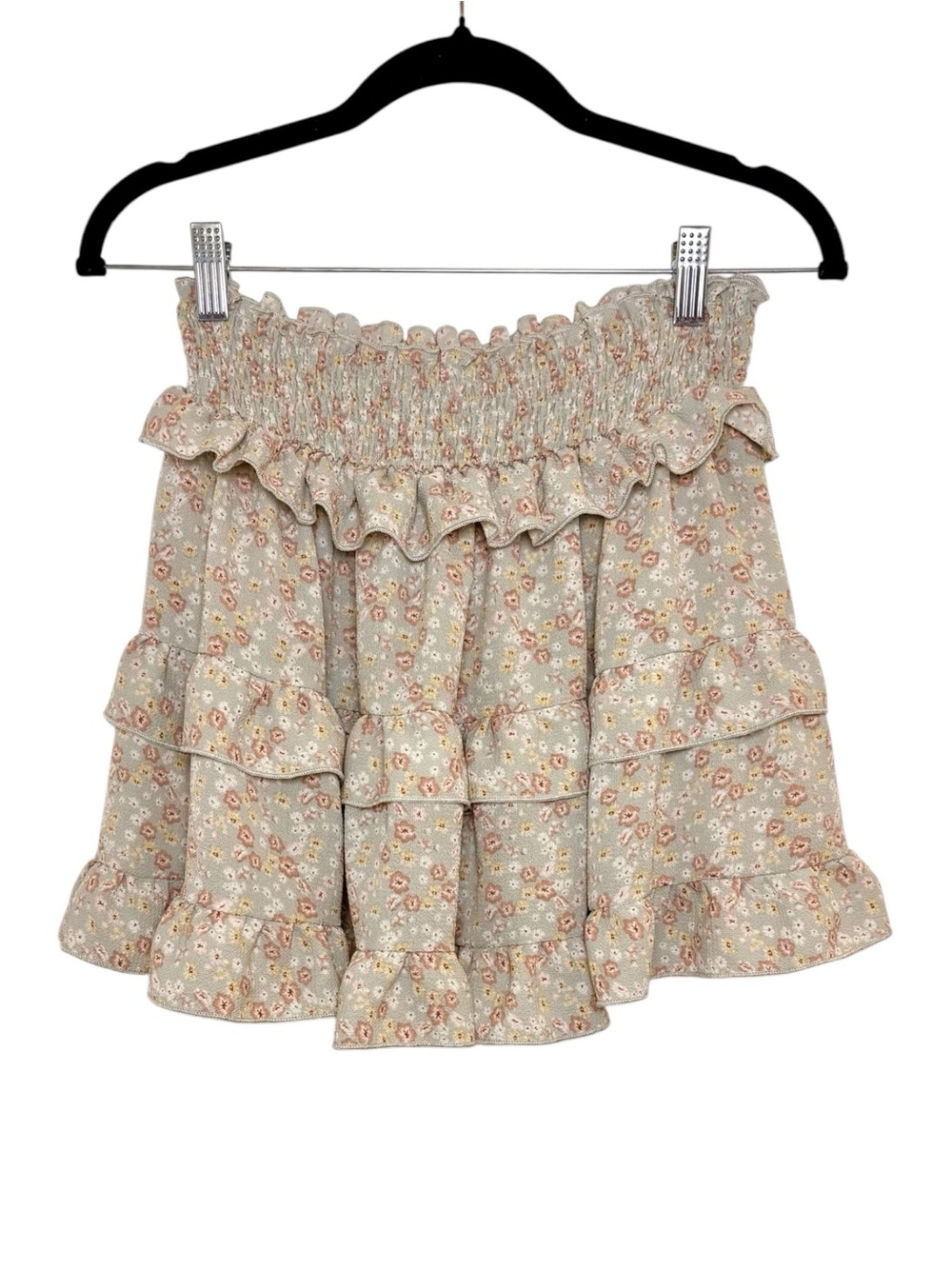 Pie In The Sky Light Green Floral Ruffle Mini Skirt Coquette Boho Medium